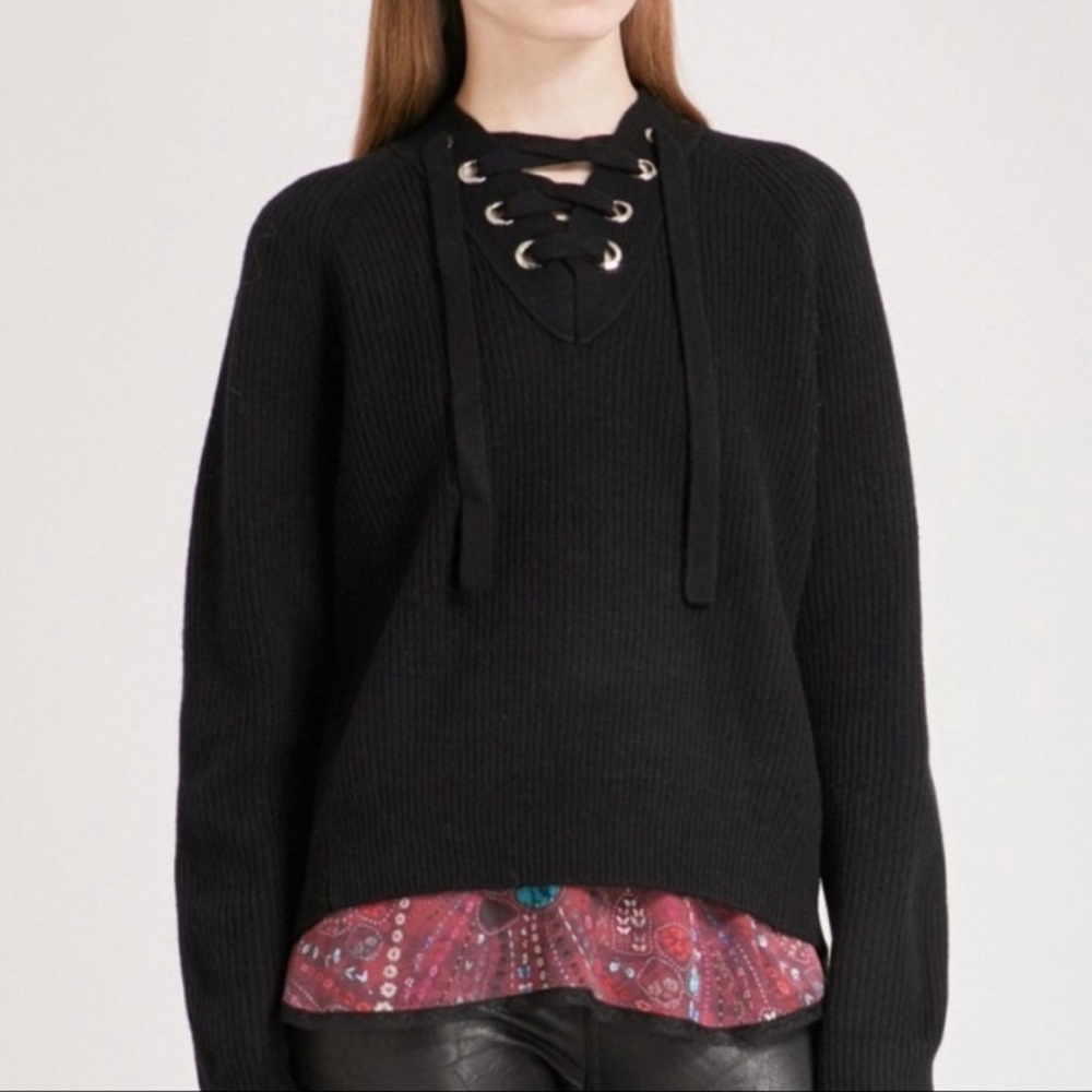 Zadig & Voltaire Kassy Wool Cashmere Lace Up Sweater Black XS